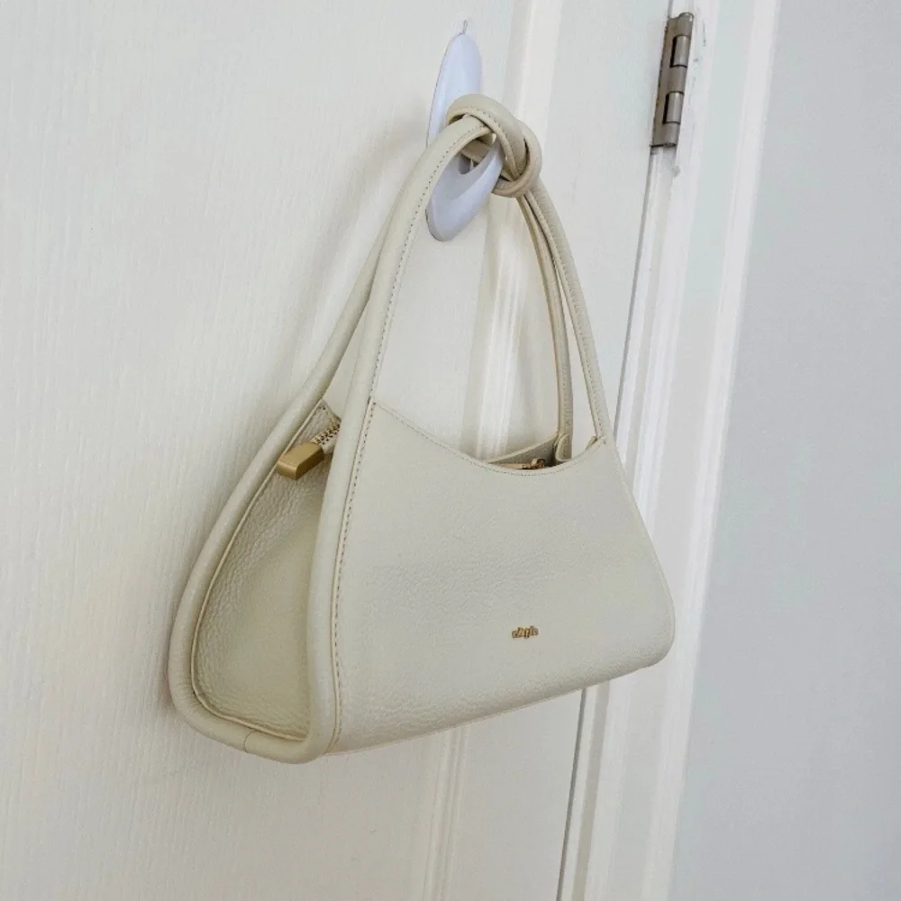 Cult Gaia Tala Cream Off-white Pebble Leather Knot Handle Shoulder Satchel Bag